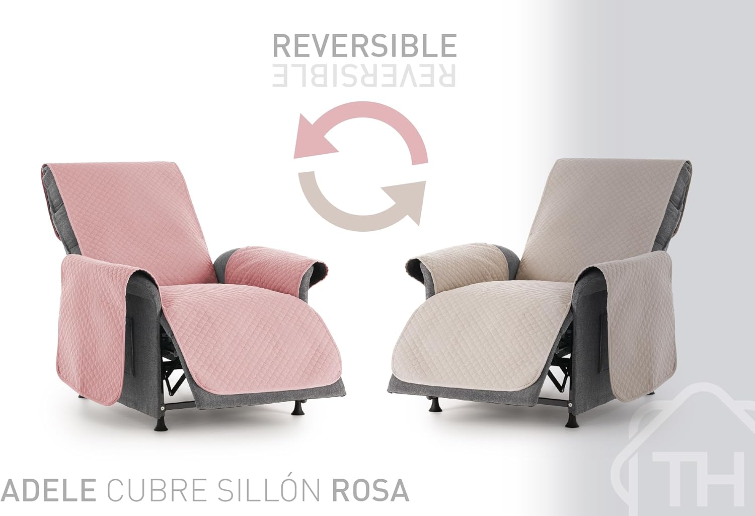 Thumbnail 1 de Textilhome Funda Sofá Adele Reversible 1 Plaza Rosa 🛋