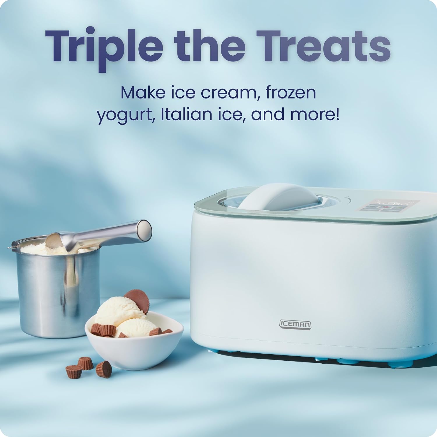 Detalle 2 de Chefman Iceman RJ64-10-WHT-CA Ice Cream Maker, Compressor, 3 Presets