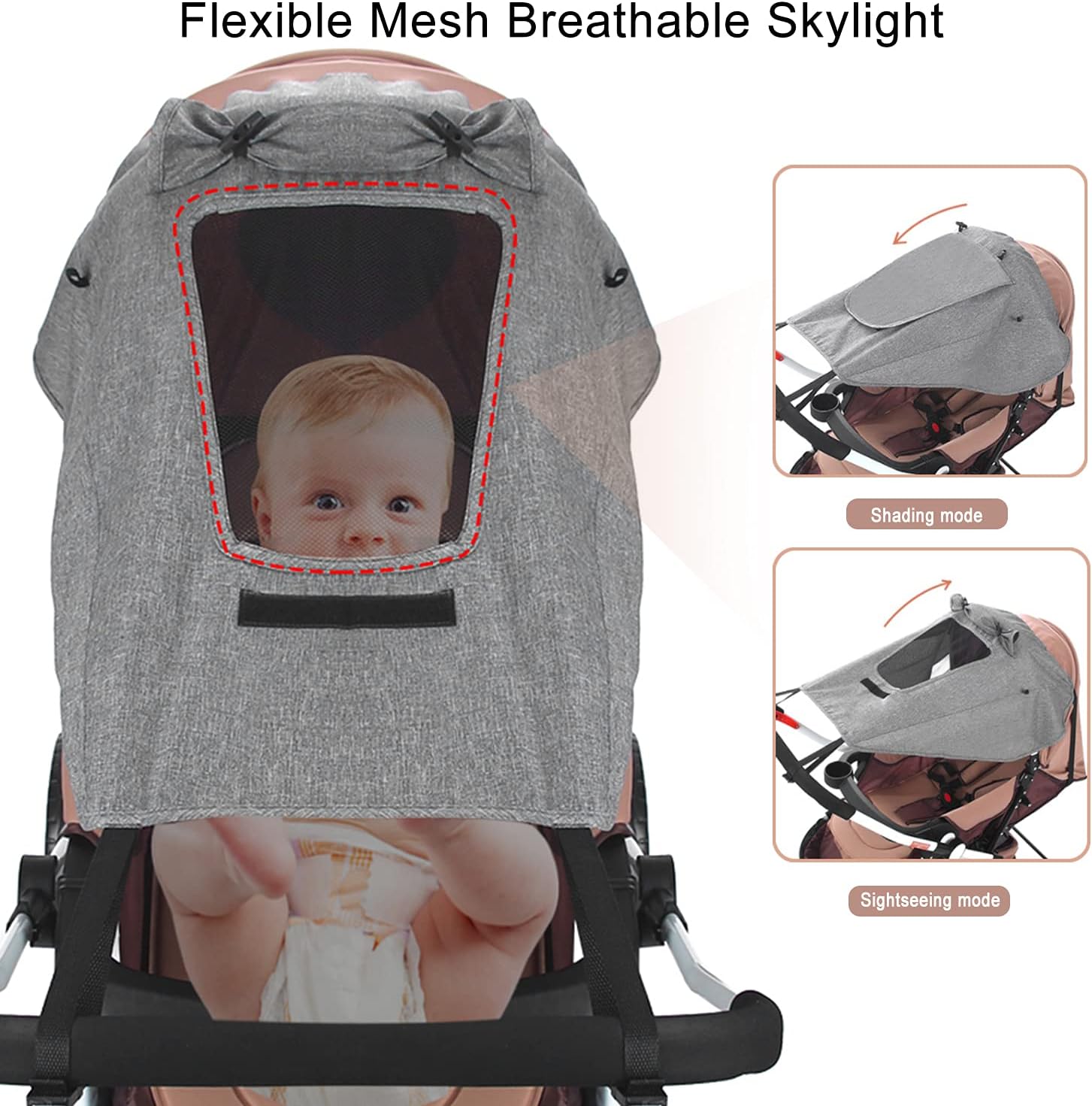 Thumbnail 2 de Etercycle Universal Buggy Sun Cover with Viewing Window – UV 50+ Waterproof Pram Sunshade