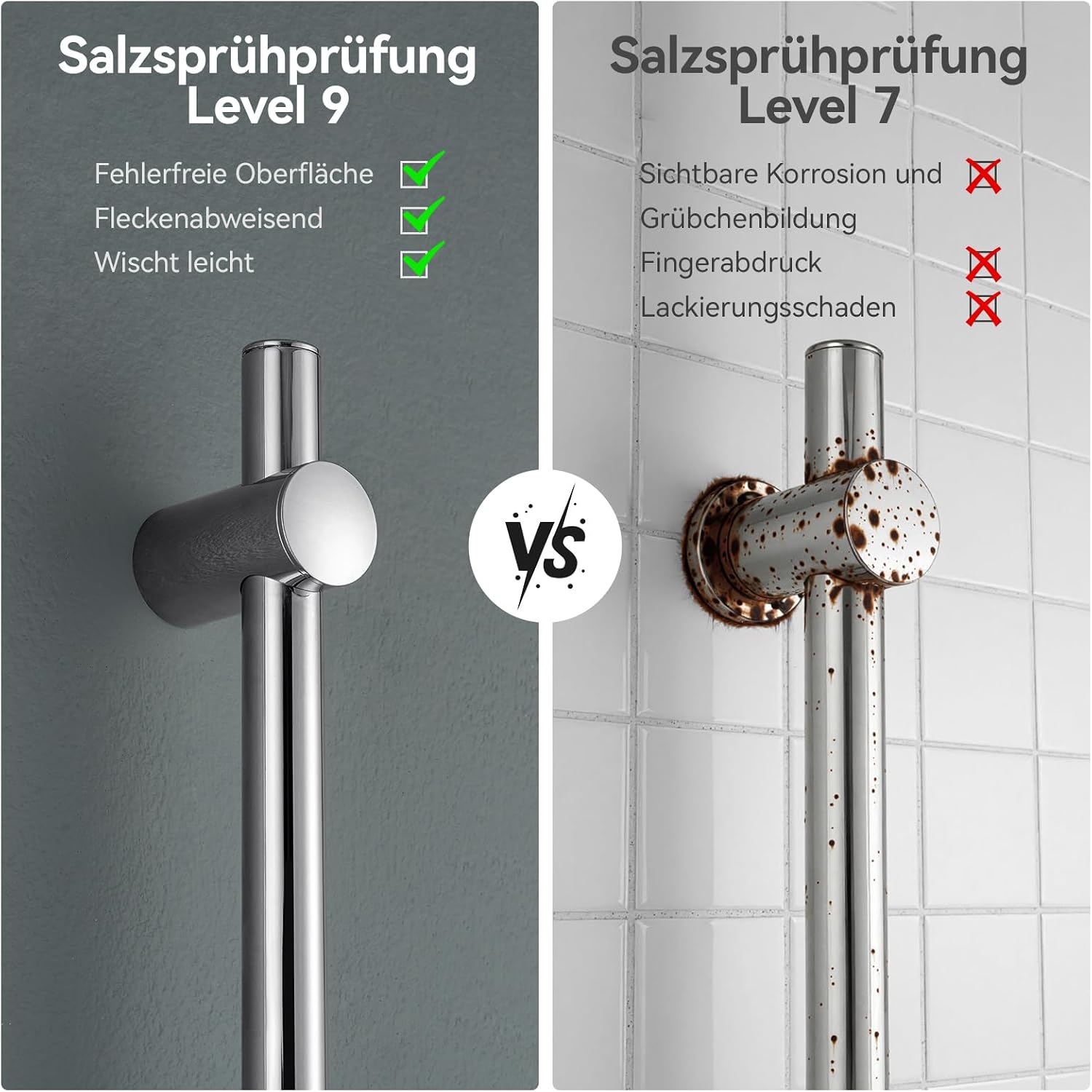 Detalle de Auralum Duschstange Edelstahl 90 cm mit Duschablage – rüstet ohne neue Bohrlöcher auf