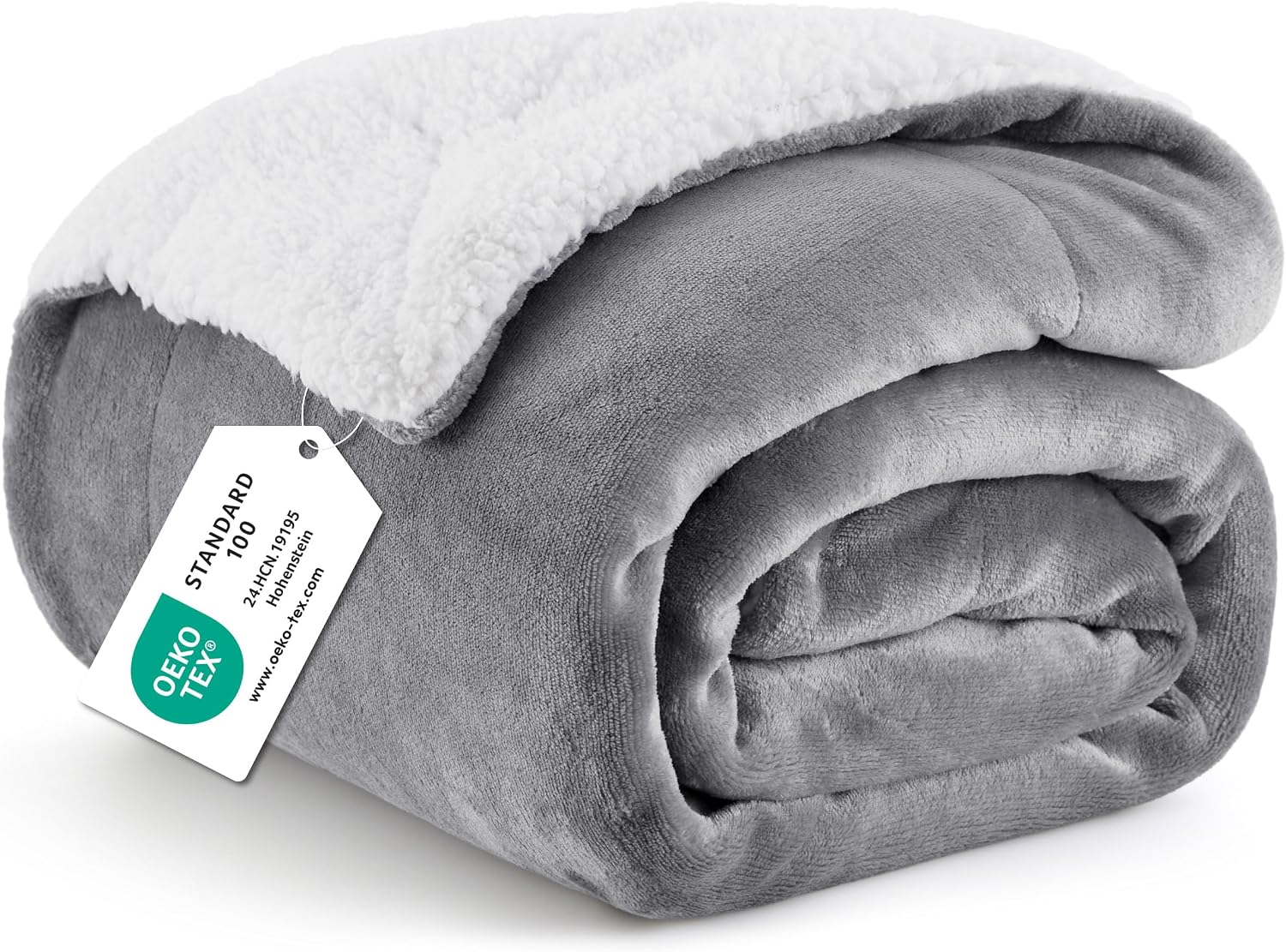 Detalle de Bedsure Sherpa Blanket-Solid Queen Sherpa Blanket, Reversible Grey, 90 x 90 Inch
