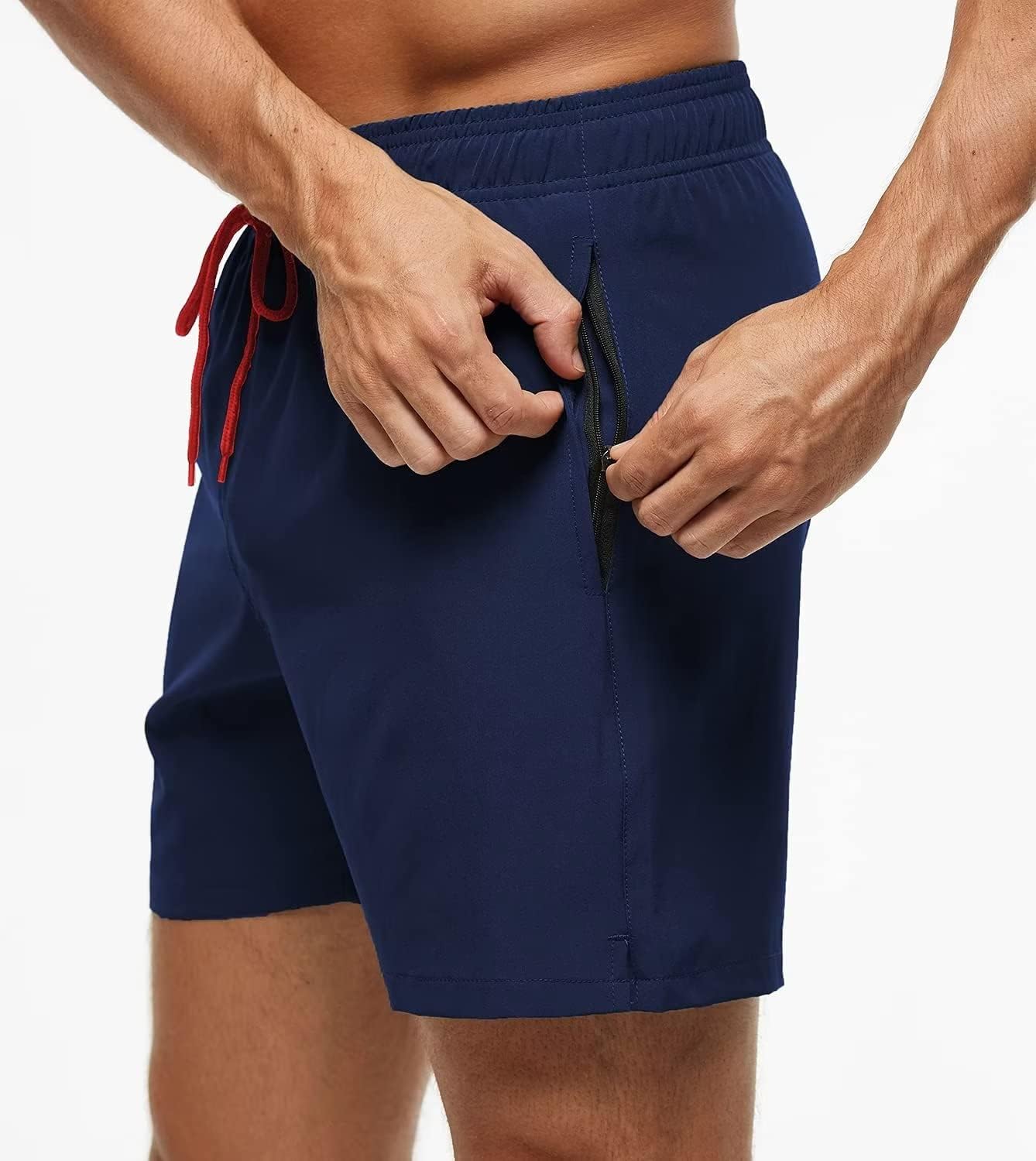 Detalle de YuKaiChen Men’s Swim Shorts: Quick-Dry Board Shorts with Zipper Pockets