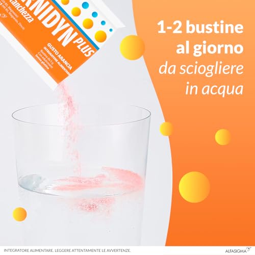 Detalle de Carnidyn Plus: integratore in bustine per energia e concentrazione, gusto arancia