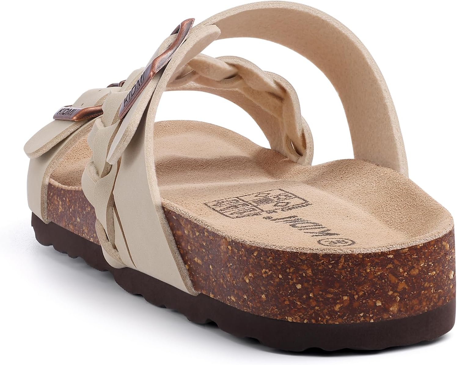 Detalle de KIDMI Women's Cork Footbed Sandals with Arch Support – Comfortable Slip-On Slide with Adjustable Buckle