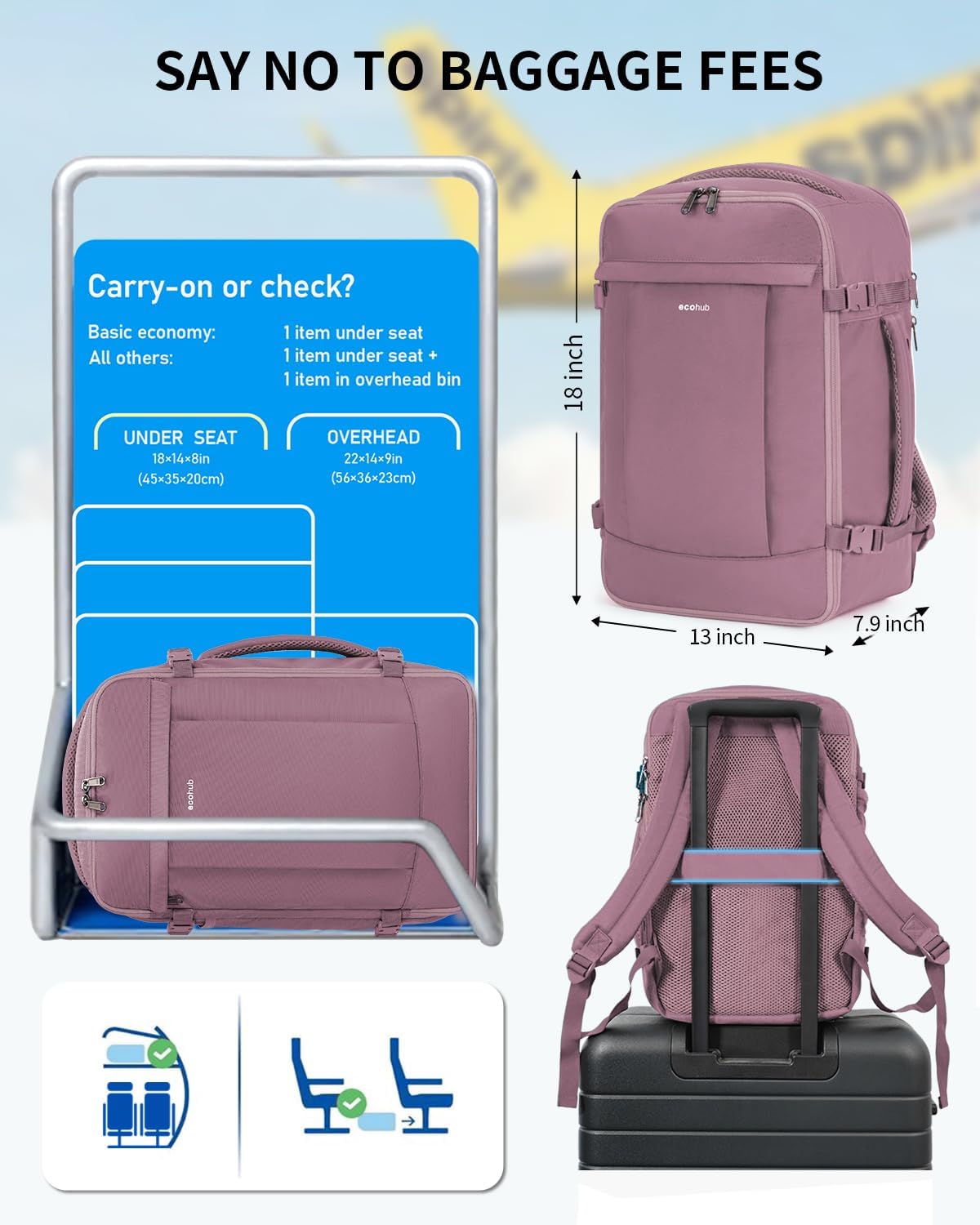 Detalle 2 de ECOHUB 30L Handgepäck Rucksack – Diebstahlsicher, leicht und recycelbar