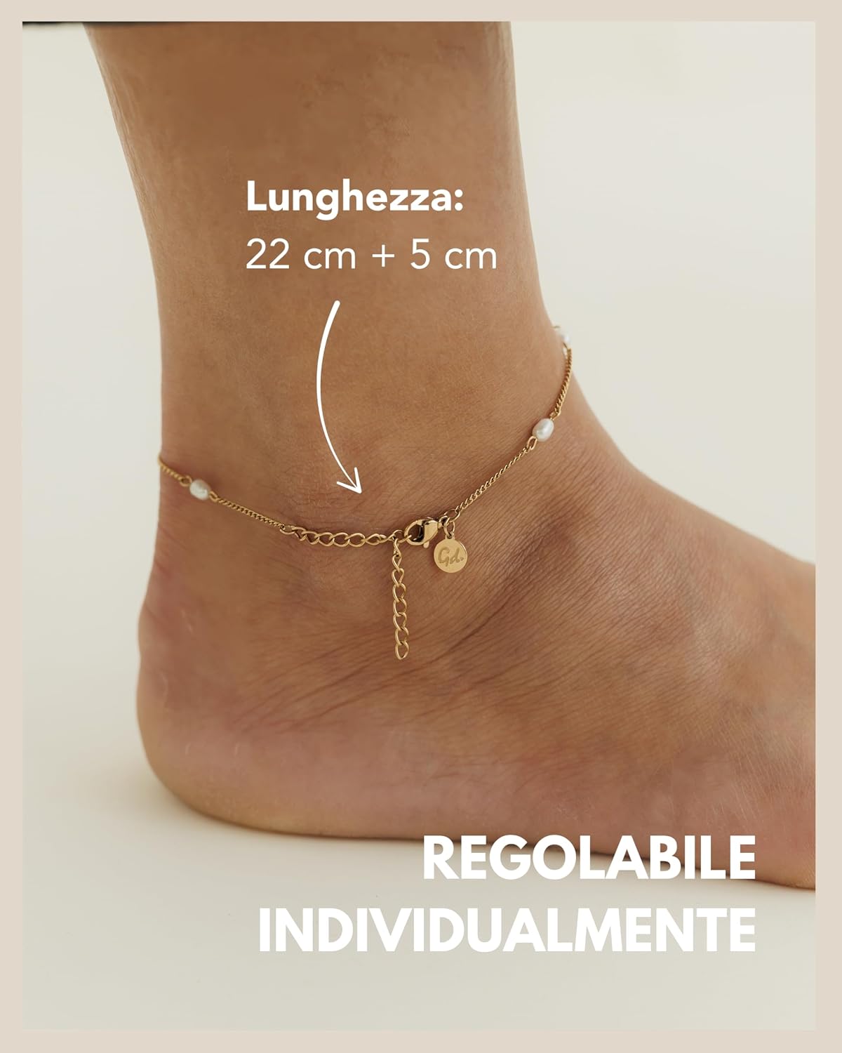 Detalle de GD GOOD.designs Est. 2015 Cavigliera con vere perle d'acqua dolce – impermeabile e regolabile
