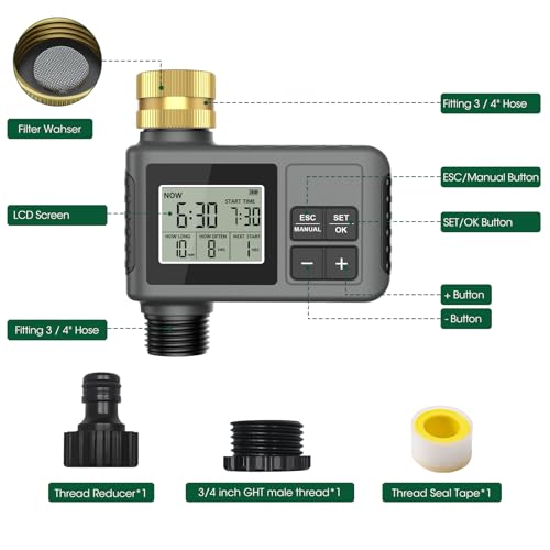 Detalle de RIOGOO Timer per rubinetto da giardino esterno: controllo intelligente dell’irrigazione con ritardo pioggia