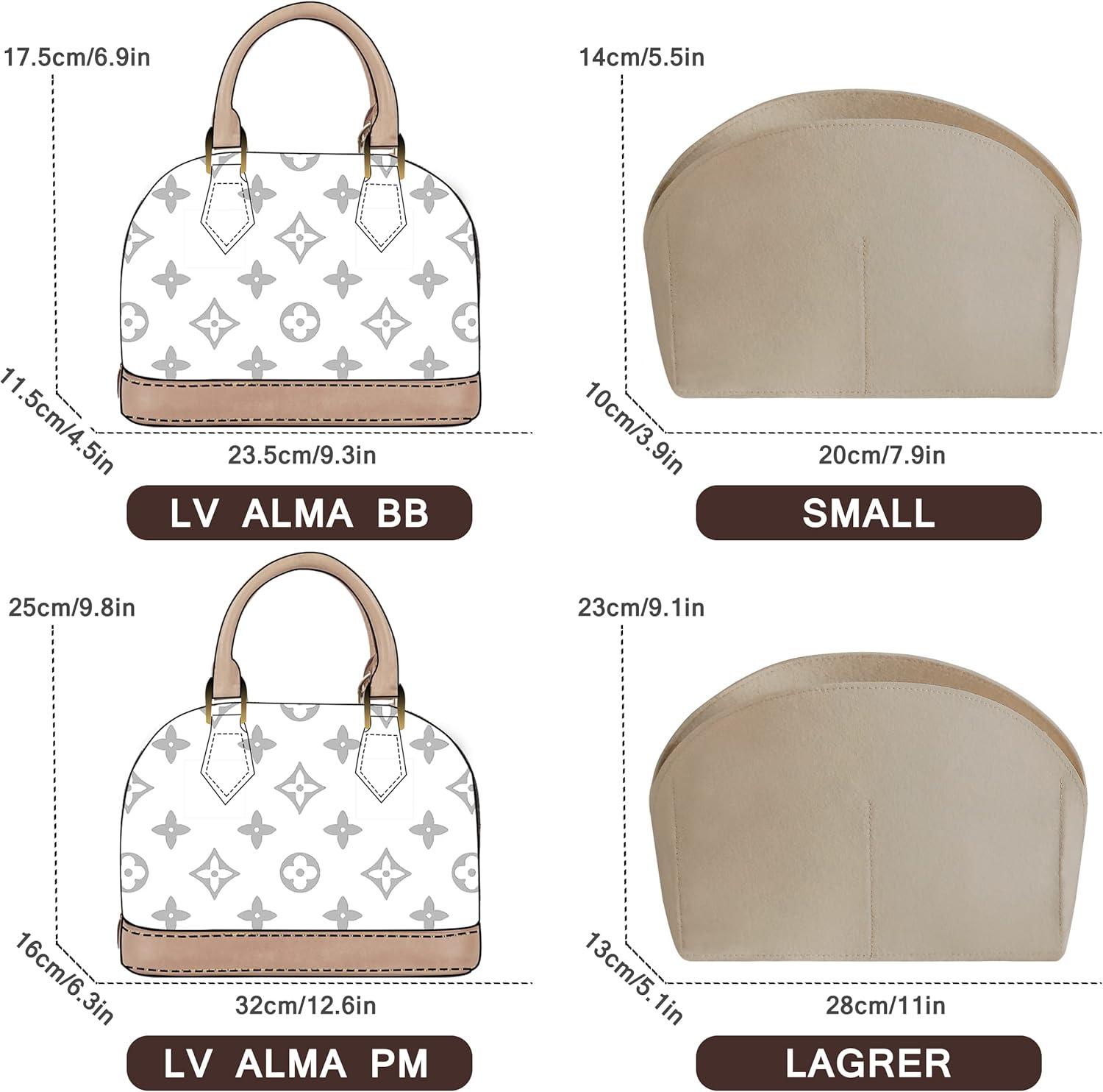 Thumbnail 4 de Soyizom Handbag Organiser for Alma Insert (Alma PM/BB) – Felt Bag Pouch