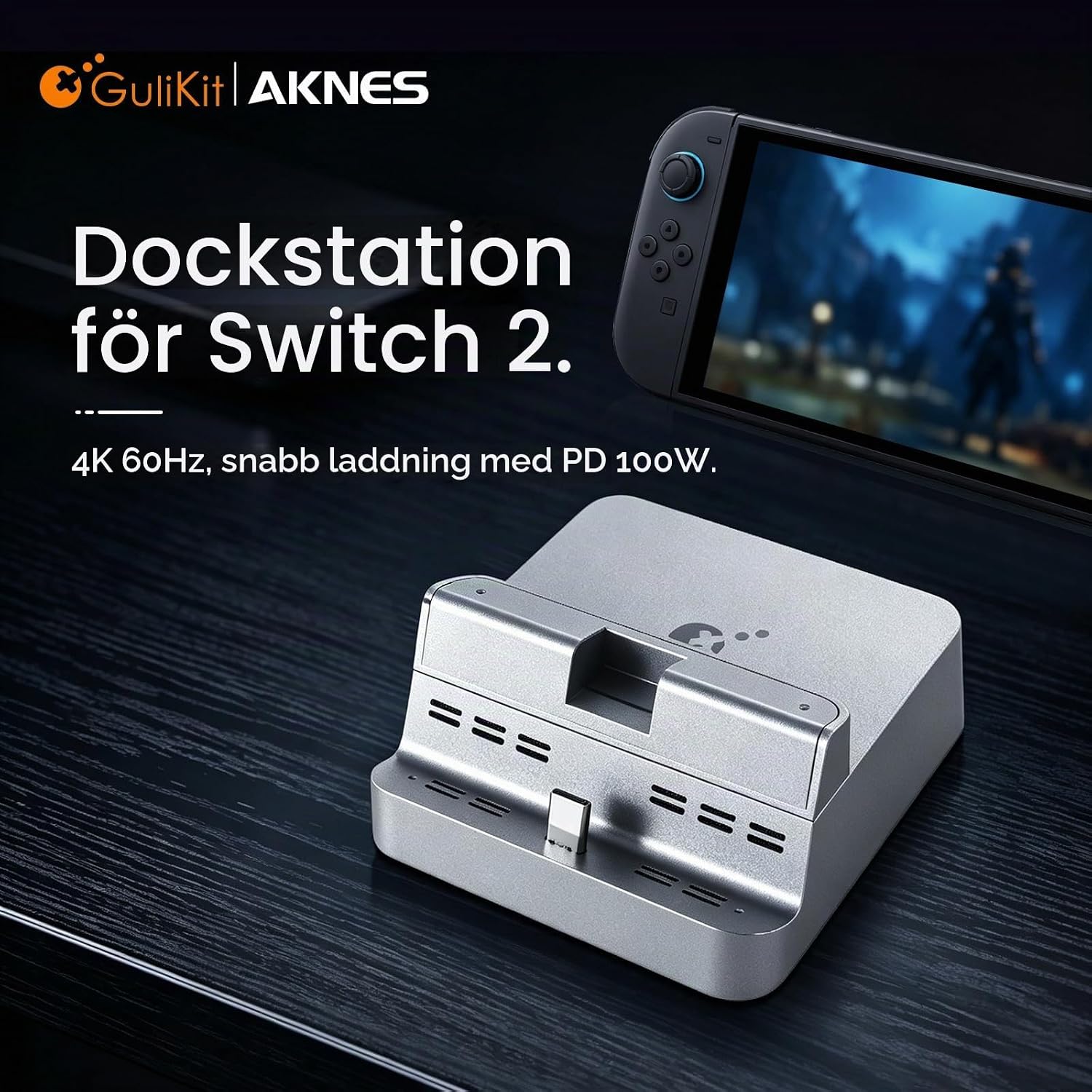 Detalle de AKNES GuliKit-dockningsstation för Switch, 4K 60 Hz, PD 100 W, silver