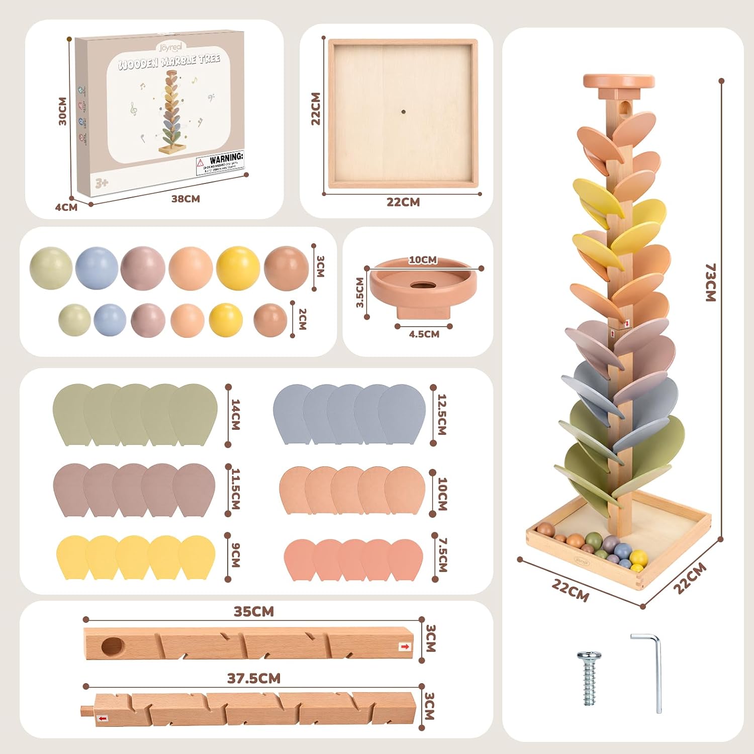 Detalle 2 de Joyreal Montessori Sound Tree – Wooden Marble Run for 3–5 Year Olds