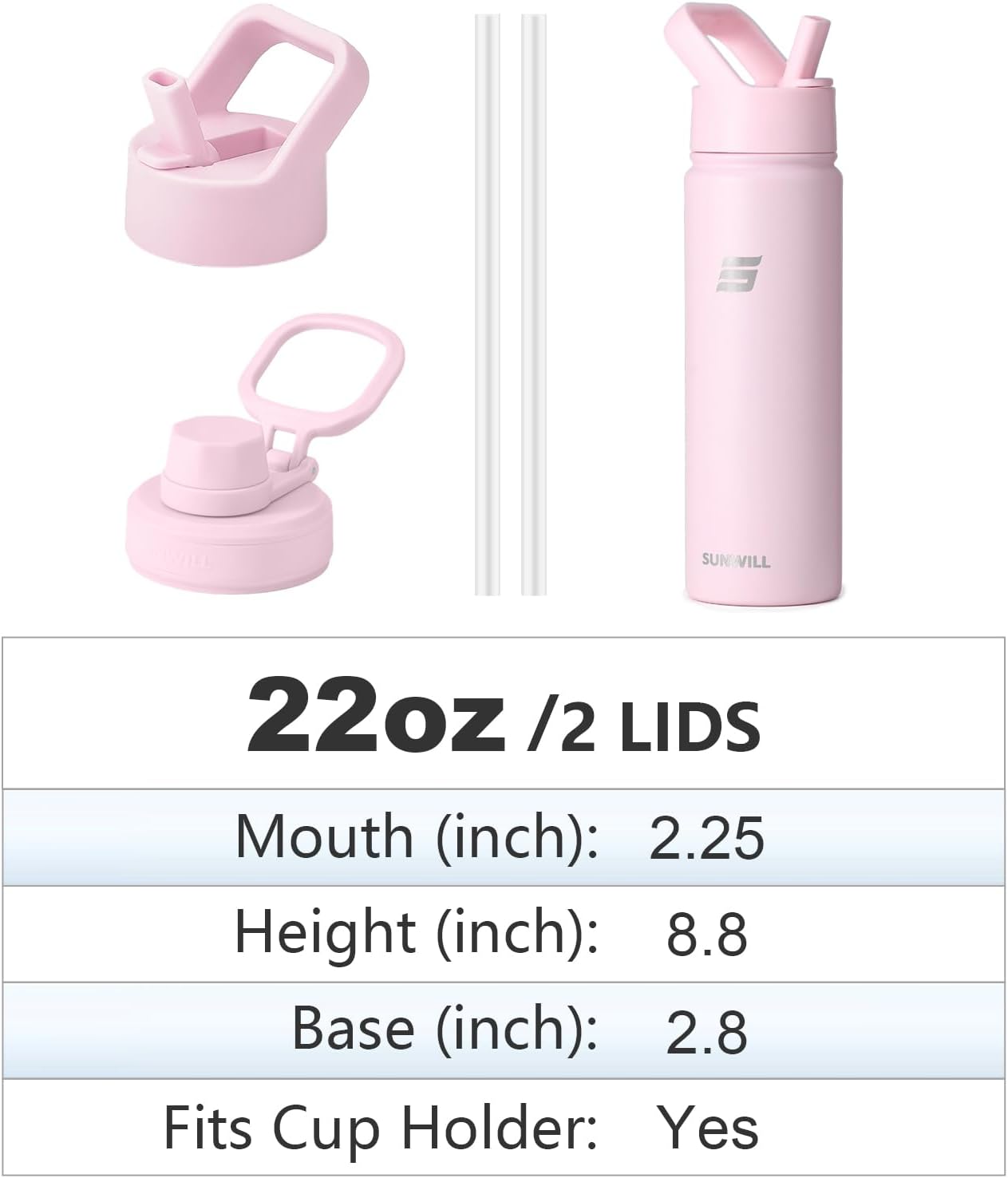 Thumbnail 3 de SUNWILL WaterBottle 22 oz Insulated Stainless Steel Bottle with Two Lids