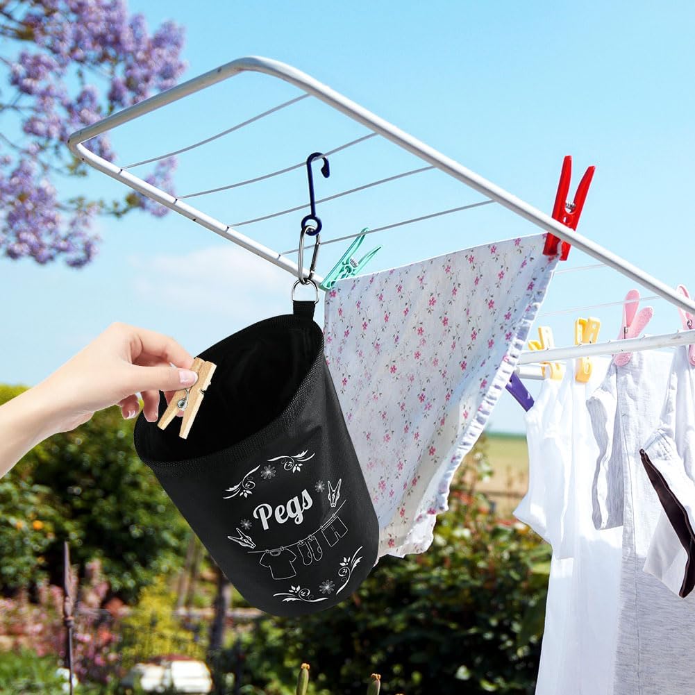 Thumbnail 6 de Vicloon Premium Peg Bag, Black Large Clothespin Bag with Drawcord Closure and Hanging Snap Hook