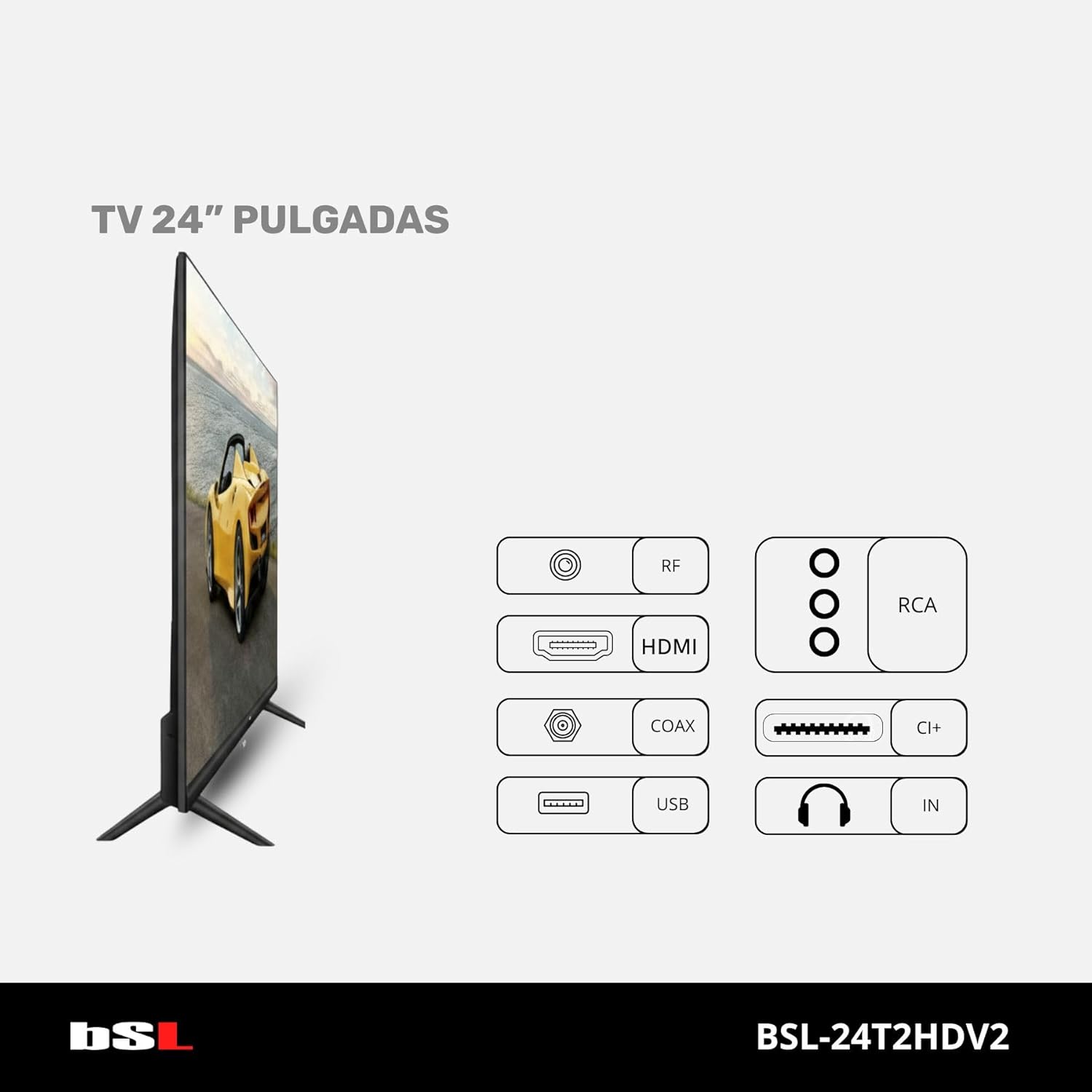 Thumbnail 3 de TV 24" BSL-24T2HDV2: LED HD 1366x768, DVB-T2/S2, 60 Hz, USB e HDMI