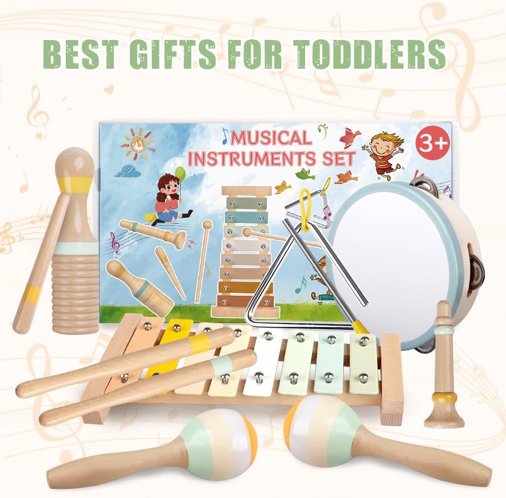 Thumbnail 5 de Baby Musical Instruments Montessori Wooden Toys Set (Neutral Colors) with Xylophone for Toddlers 1–3