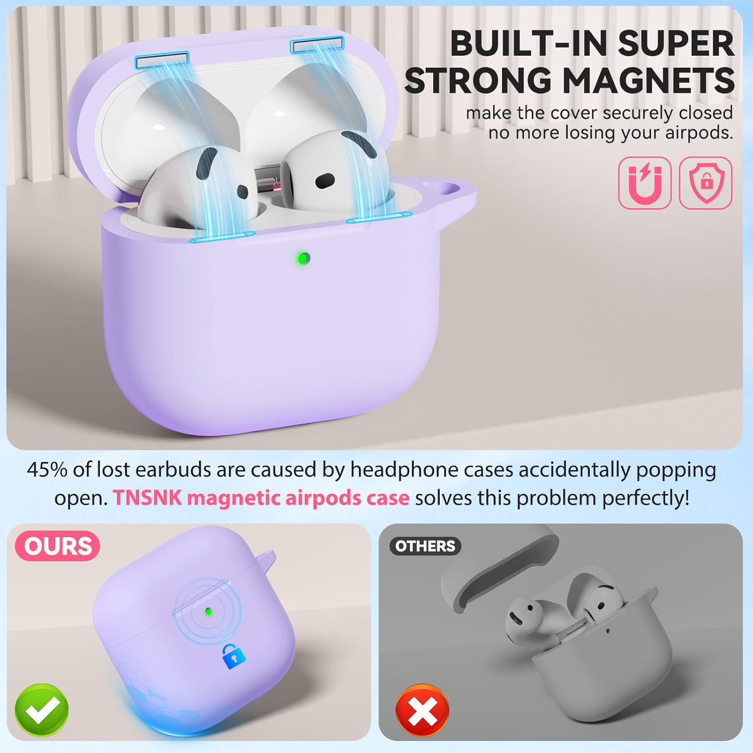 Detalle de TNSNK Hülle für AirPods 4 (2024) – Silikon Stoßfest, Magnetic Lid, Wireless Charging Unterstützung
