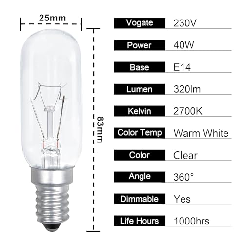 Detalle 2 de Comyan E14 40W Cooker Hood Light Bulb 4-Pack (230V, 320lm, 2700K, SES) by Comyan