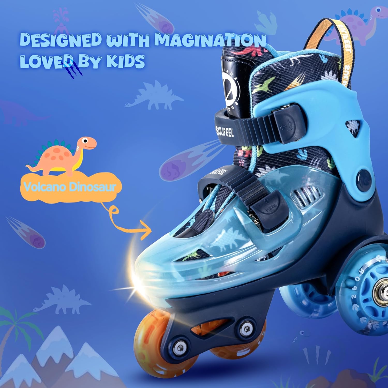 Detalle de SULIFEEL Adjustable Roller Skates for Kids – Three-Point Balance, Light-Up Wheels, Adjustable Fit
