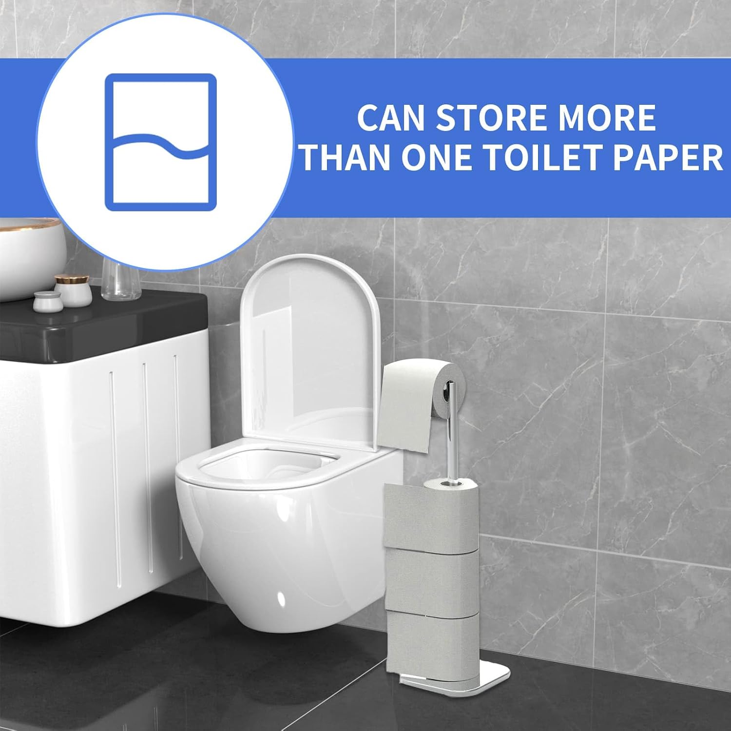 Thumbnail 5 de Toilet Roll Holder Free Standing Stainless Steel Chrome Stand for 6 Rolls (Silver)