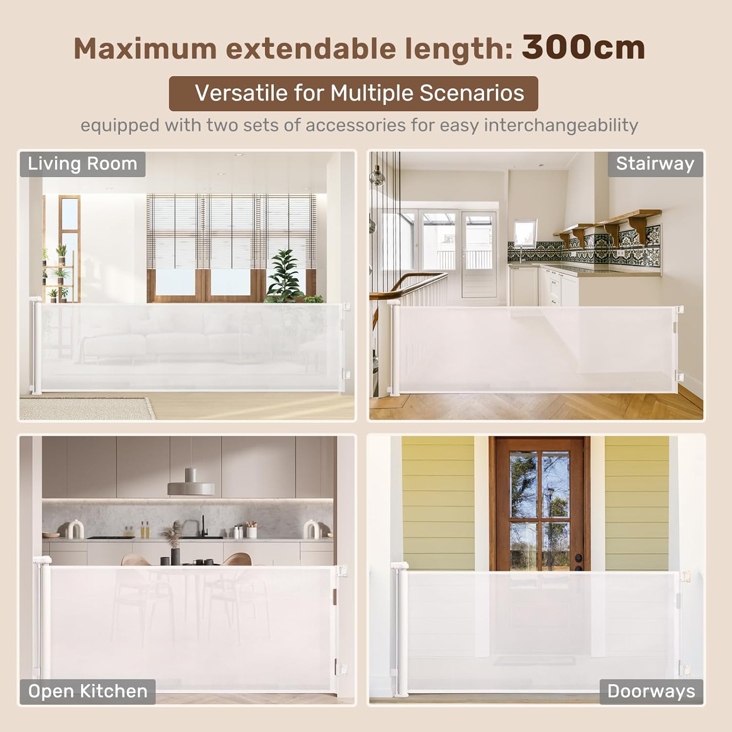 Detalle 2 de HollyHOME retractable stair gate 300cm