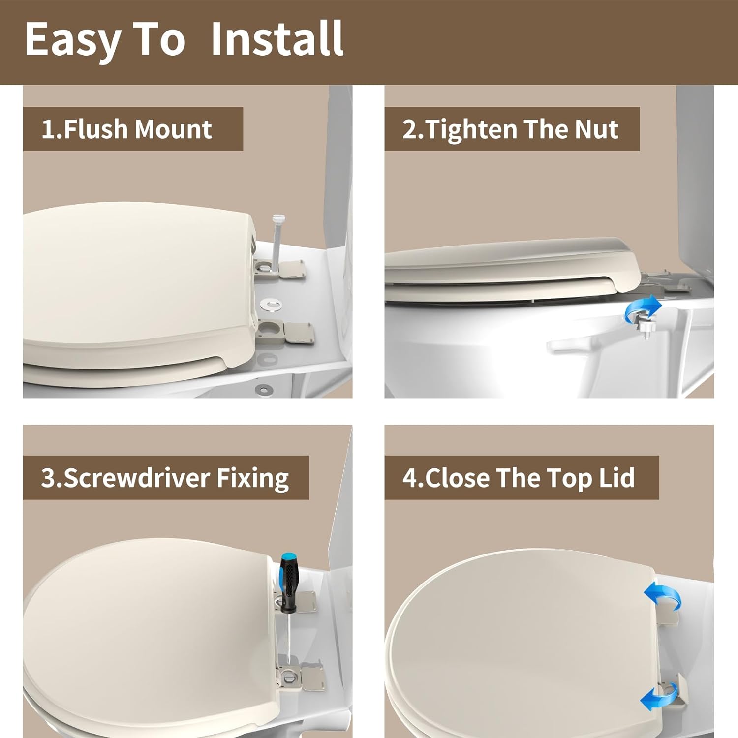 Detalle 1 de Meydrdou 16.5-Inch Round Toilet Seat, Almond PP Plastic, Soft-Close Lid