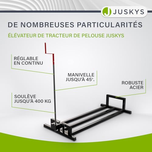 Thumbnail 5 de Lève-tondeuse Juskys 400 kg, plateau inclinable jusqu'à 45° – accessoire robuste pour autoportées et tracteurs tondeuses