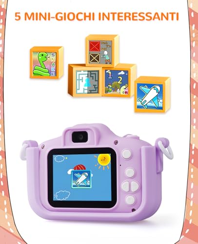 Detalle de Voniobuy Macchina Fotografica per Bambini – Fotocamera 1080P con Schermo IPS 2.0", 44 Cornici, 5 Giochi Educativi e Kit Regalo