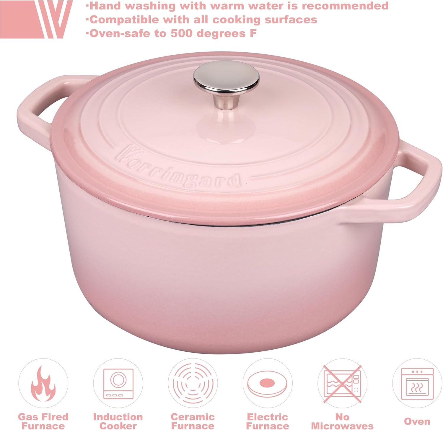 Thumbnail 2 de VORRINGARD 6QT Pink Enameled Cast Iron Dutch Oven with Lid (Bread Baking Supplies Set)