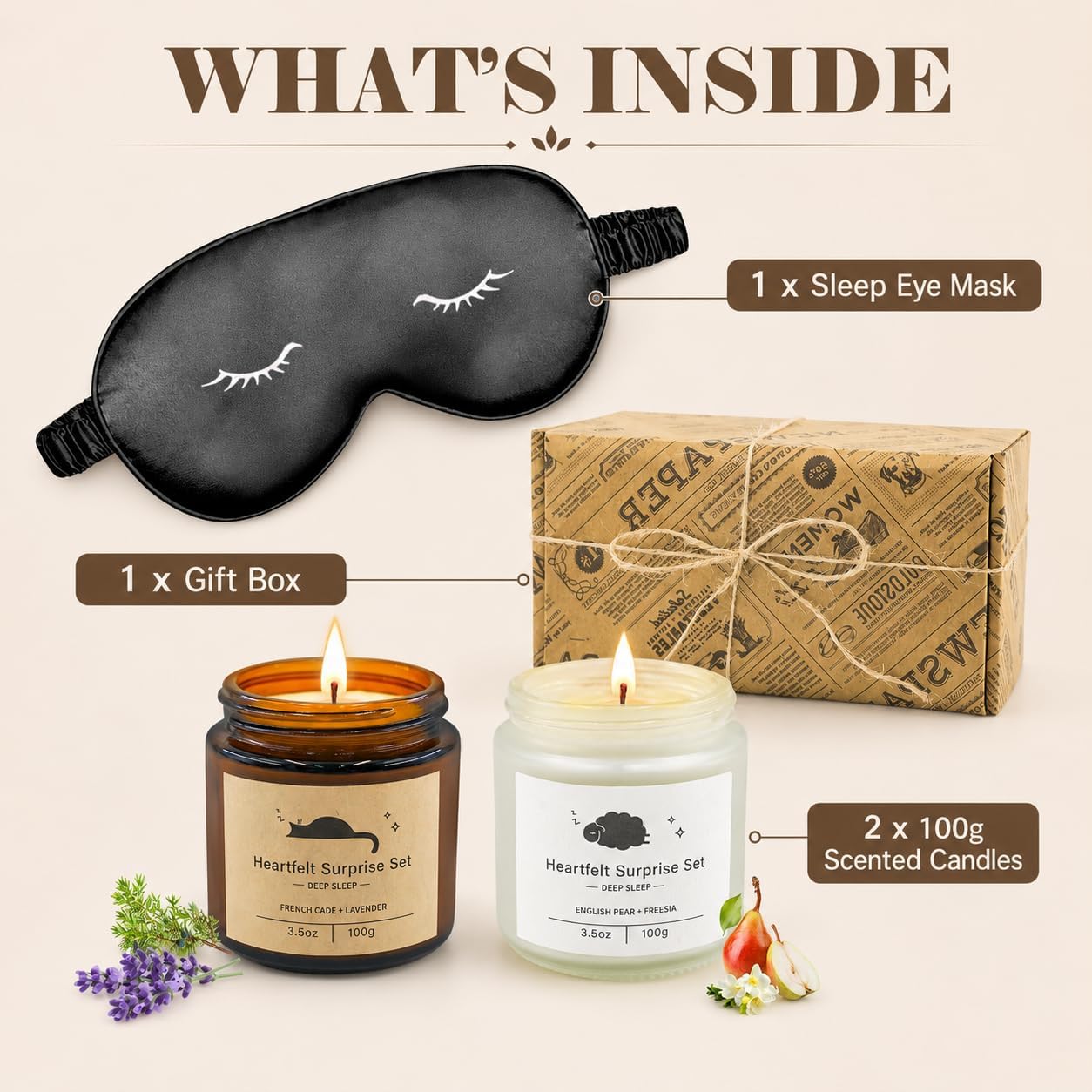 Detalle 2 de Candle Gift Set for Women (Cozy Home Set) with Aromatherapy Candles & Comfortable Eye Mask