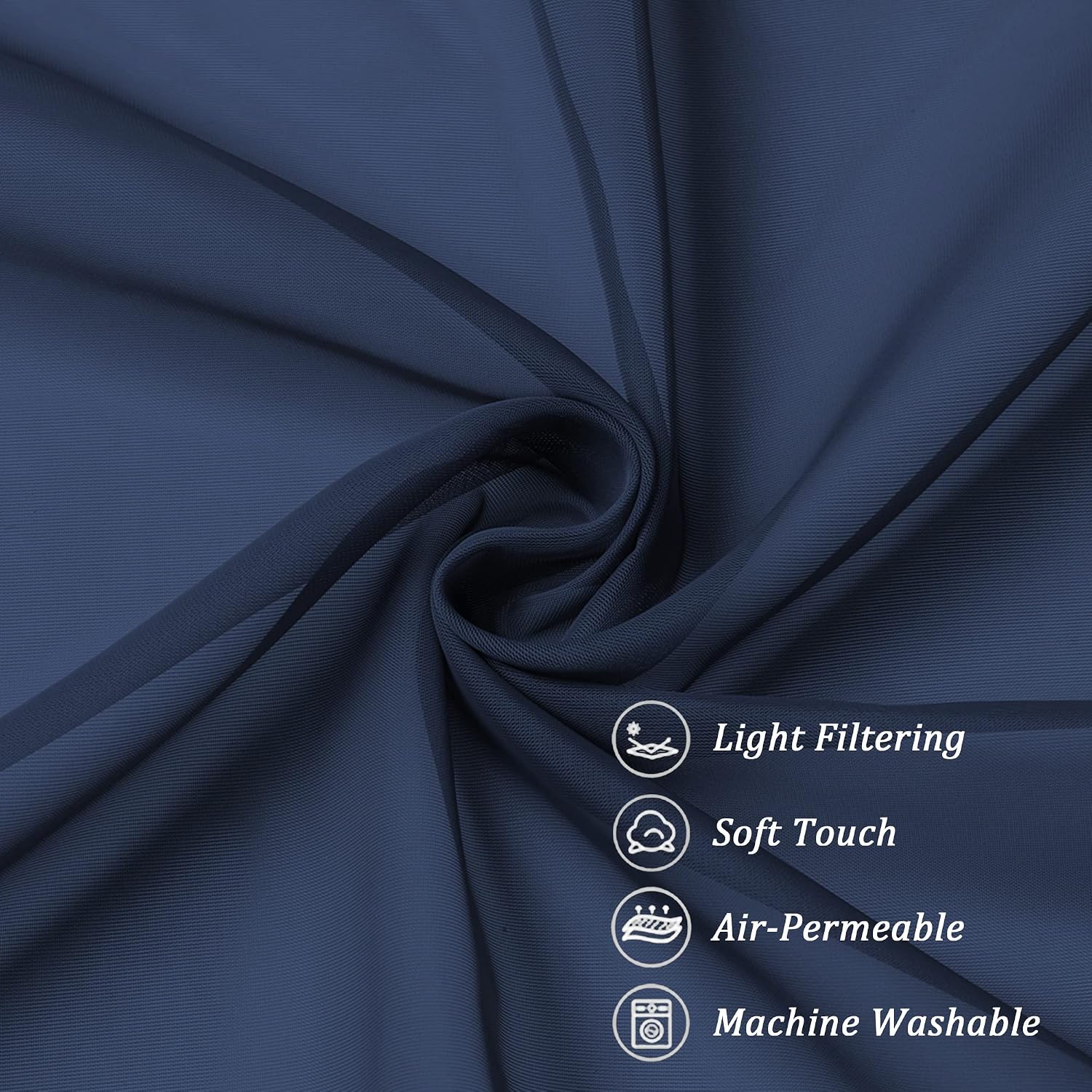 Detalle 2 de Chyhomenyc Navy Blue Sheer Scarf Valances (2-Pack) — 42" x 216" Extra Long Window Drapes