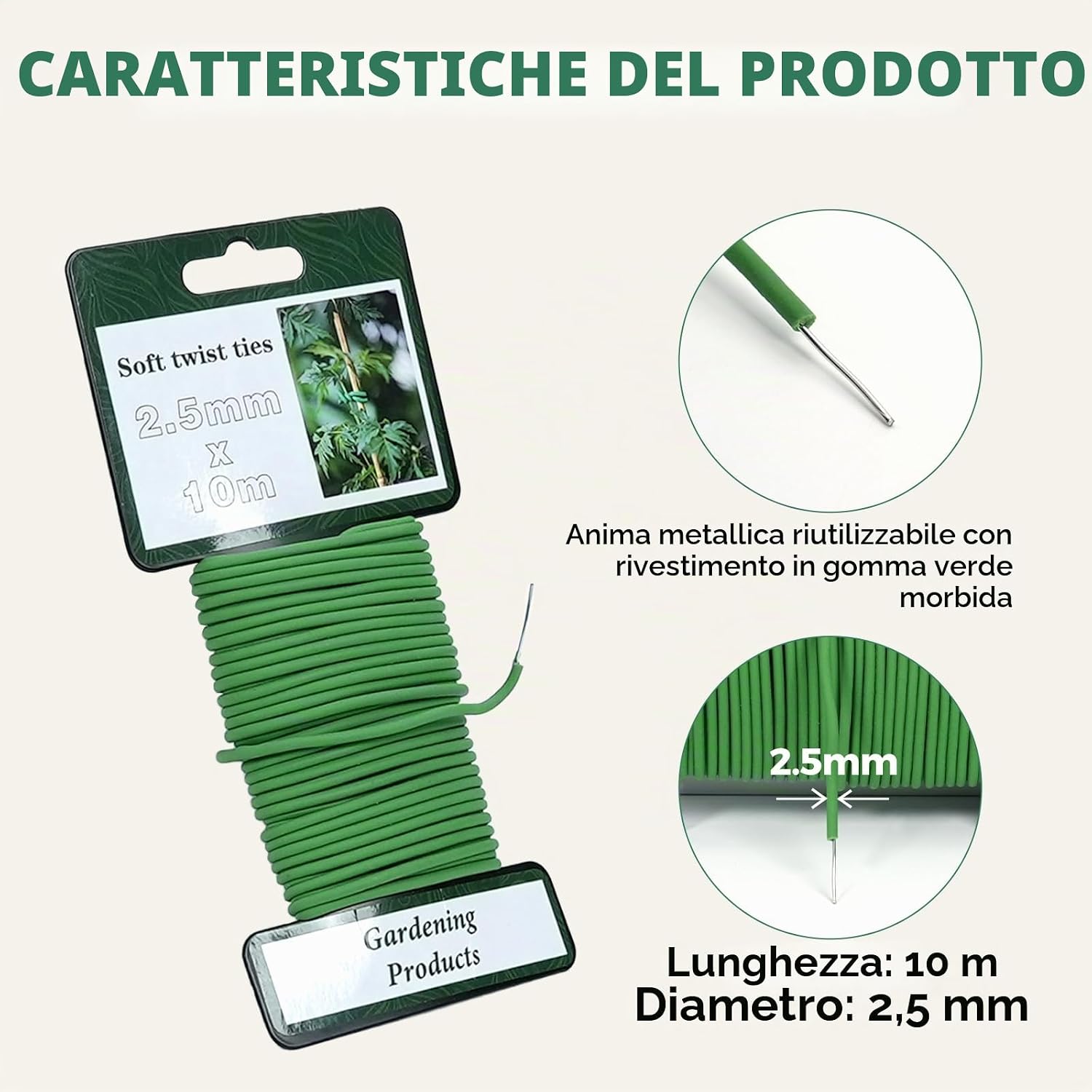 Detalle 2 de Bamworld 10m Legacci Morbidi per Piante: legature TPR verdi riutilizzabili per pomodori e rampicanti