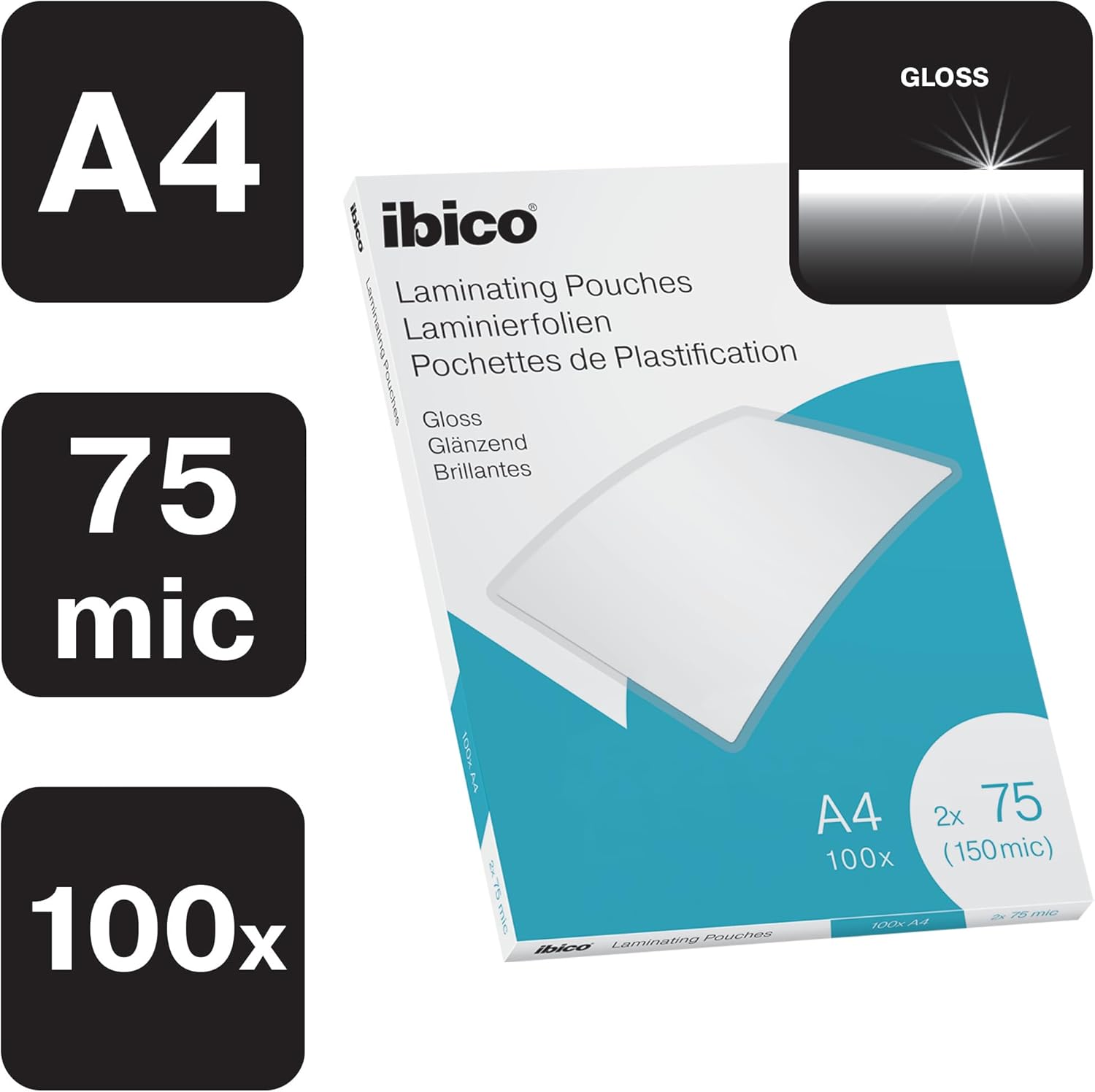 Thumbnail 1 de Ibico Laminating Pouches A4 150 Micron, Pack of 100 📁