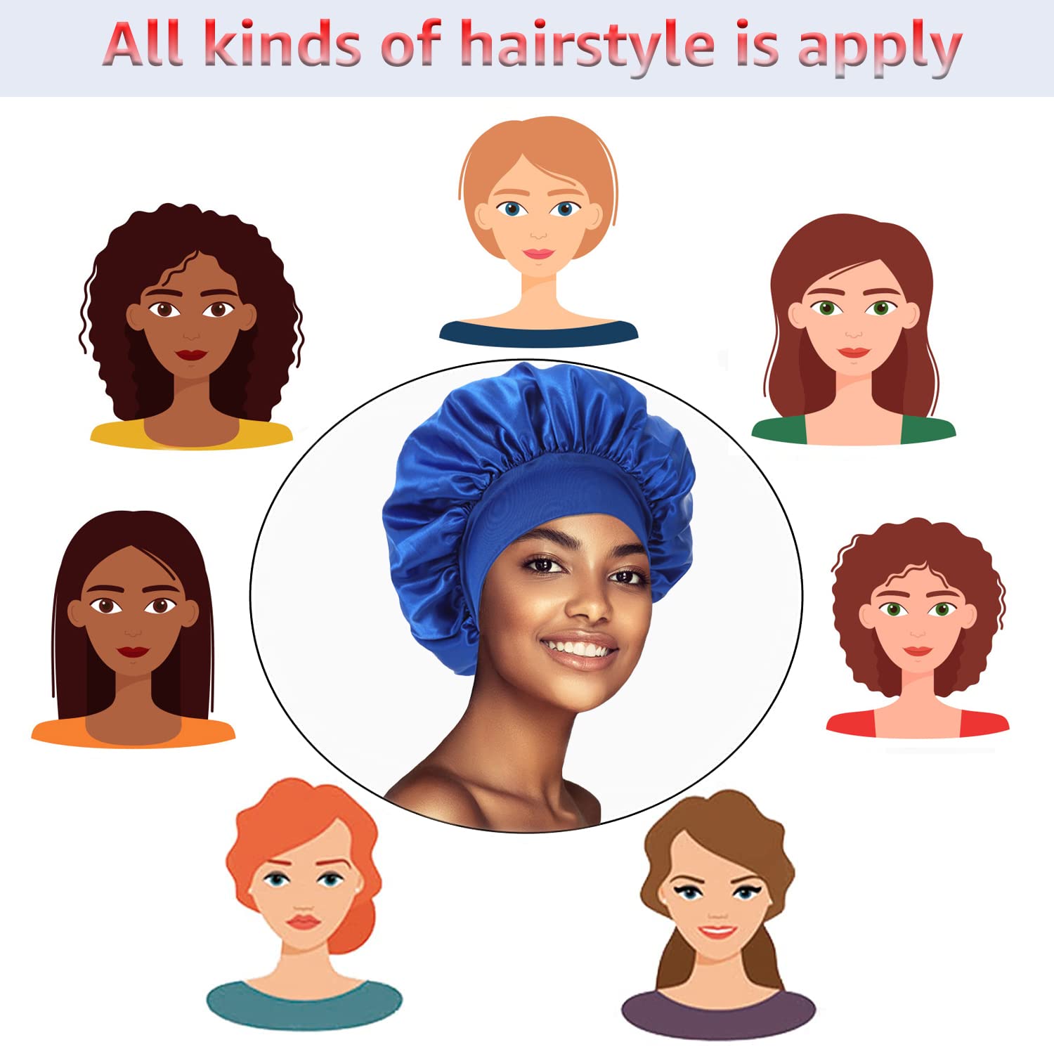Thumbnail 5 de 3 Pack Satin Silk Hair Bonnet for Sleeping – Soft, Large Wide Band for Curly Hair & Braids