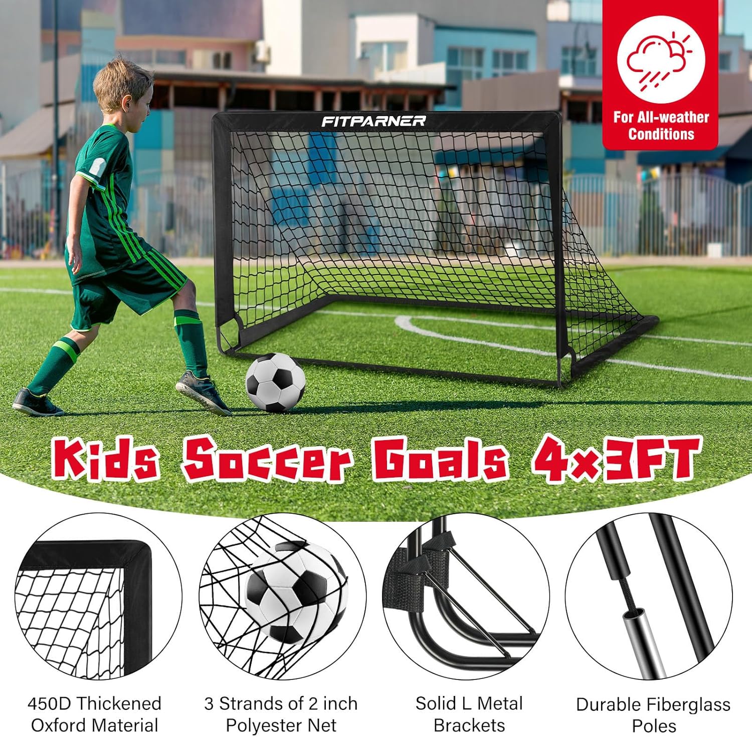 Detalle de FITPARNER 2-Pack Backyard Soccer Goals (4x3 ft / 6x4 ft) – Portable Toddler Training Set with Target, Ball, Cones