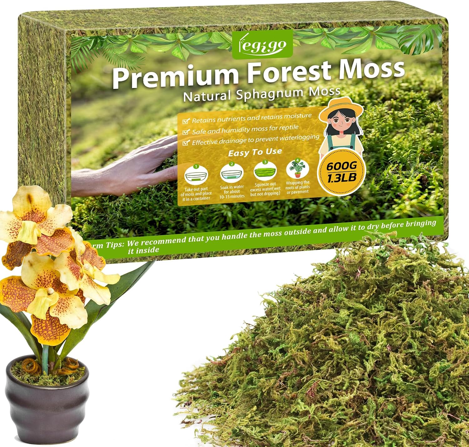 Detalle de Legigo L-DE-Forest Moss-600g Sphagnum Moss, 1.3 lb Natural Long Fiber
