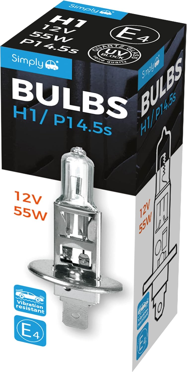 Detalle de Simply S448 H1 Car Headlight Bulb – 12V, 55W, P14.5s Base, ECE R-37 Compliant