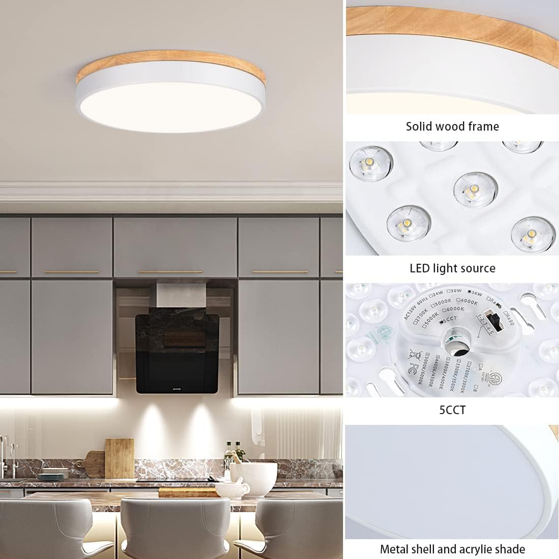 Detalle de Goomavi 20260806004 Flush-Mount LED Ceiling Light, Dimmable, 5 CCT
