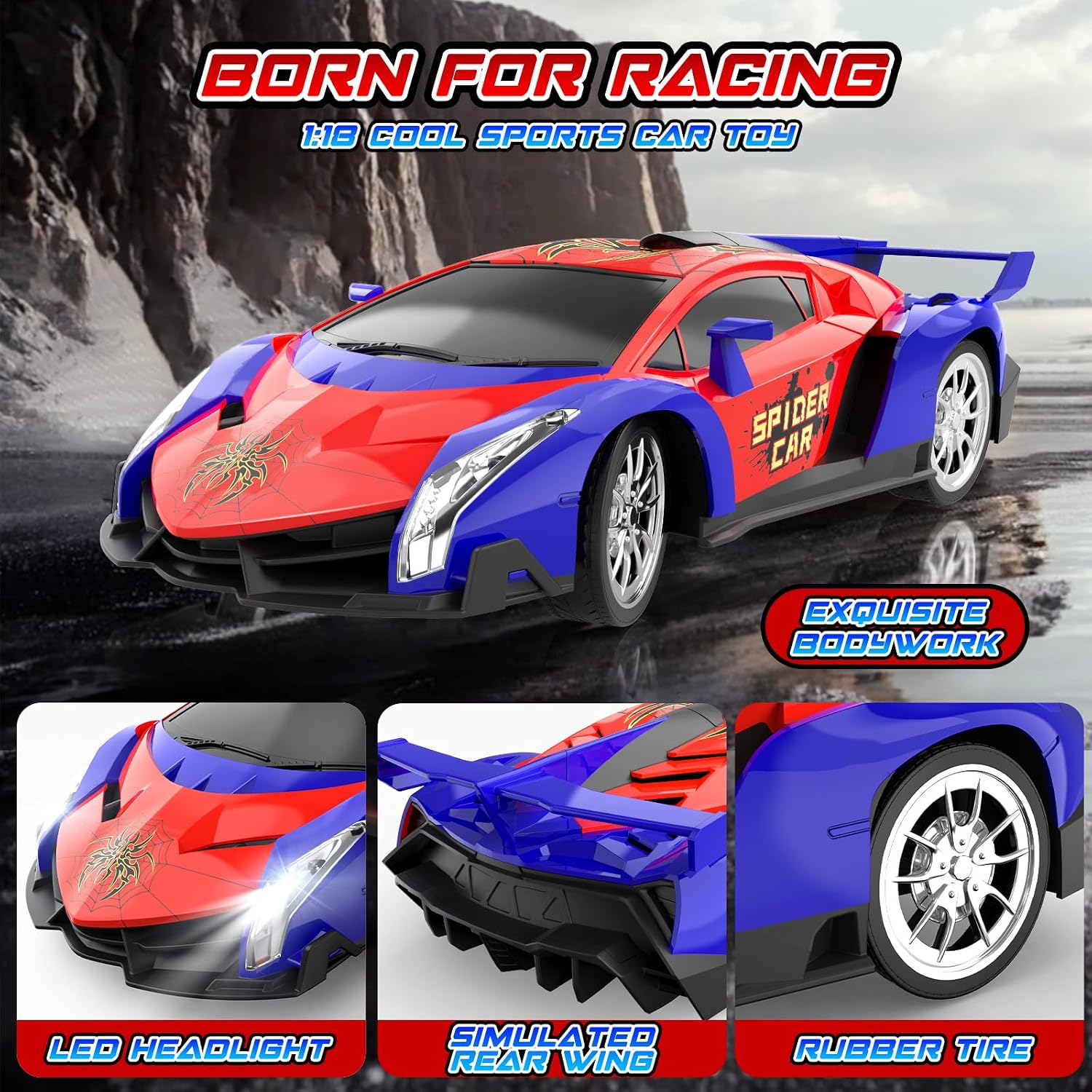 Detalle de FUIOCOCP RCY1114 Spider RC-auto 1:18, oplaadbaar en 2,4 GHz
