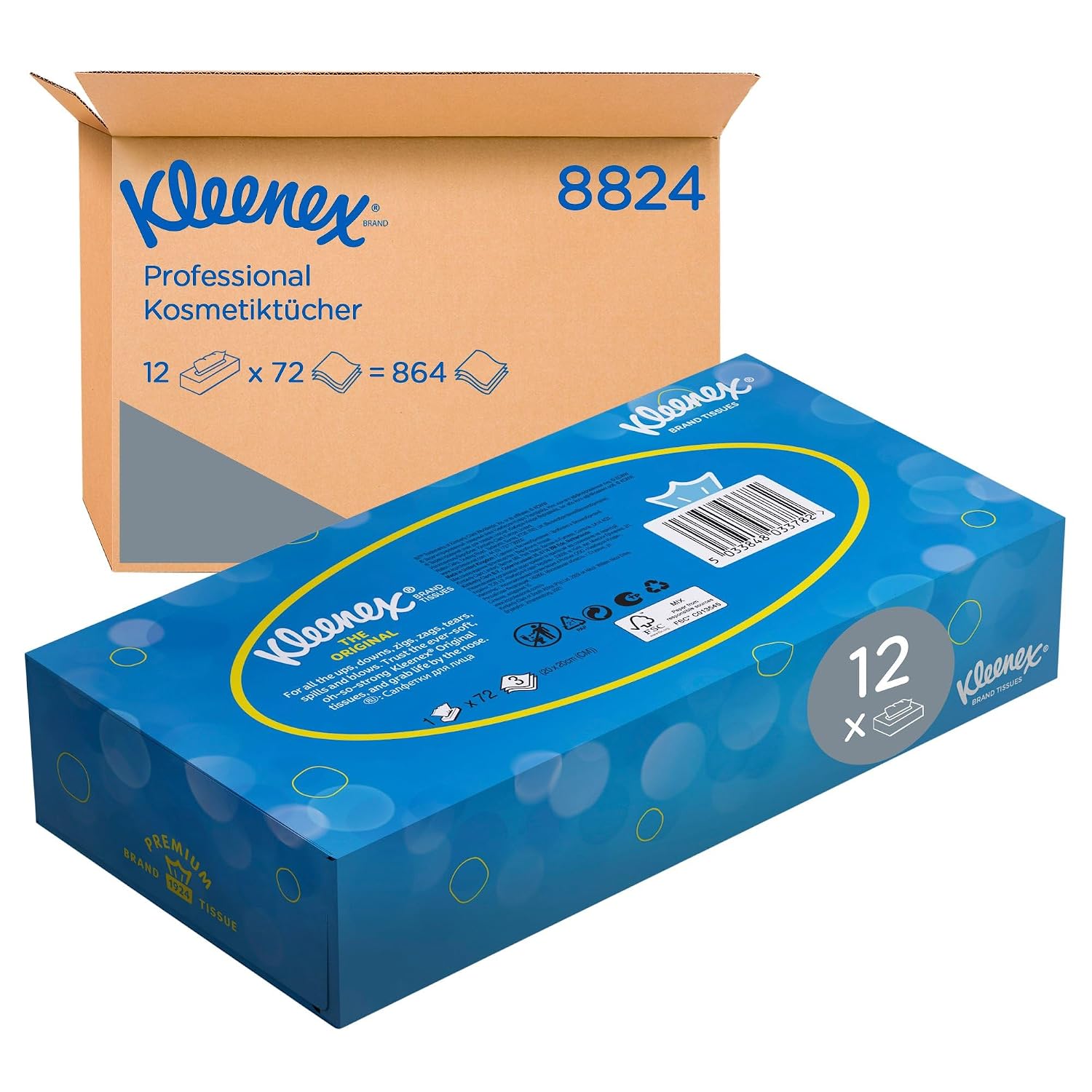 Detalle de Kleenex Kosmetiktücher in Taschentücher Box – 3-lagig, parfümfrei, dermatologisch getestet (864 Taschentücher, FSC-zertifiziert)