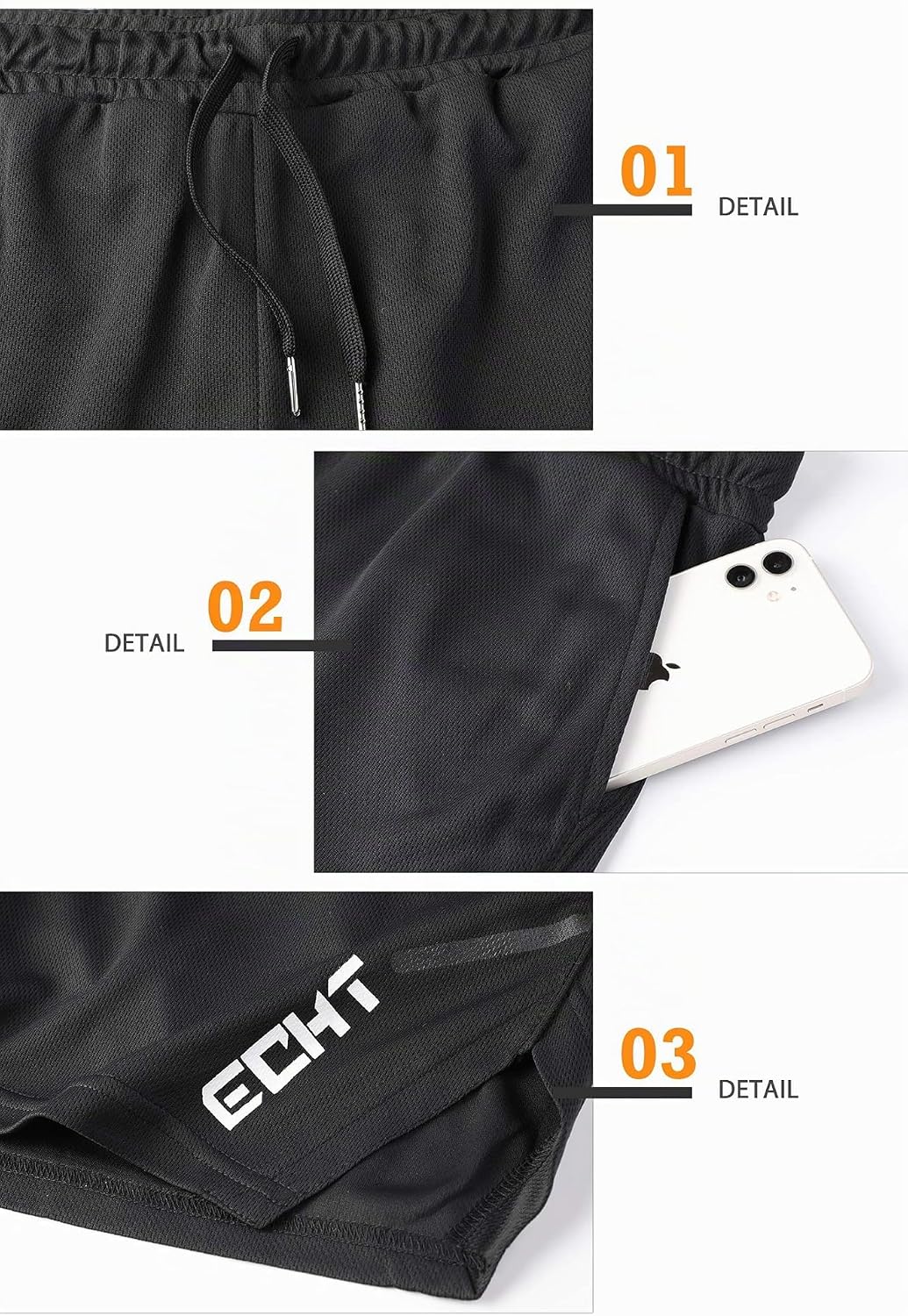 Detalle de Superora Herren Shorts Sport – Laufschorts, Training-Shorts und Outdoor-Hose mit Taschen