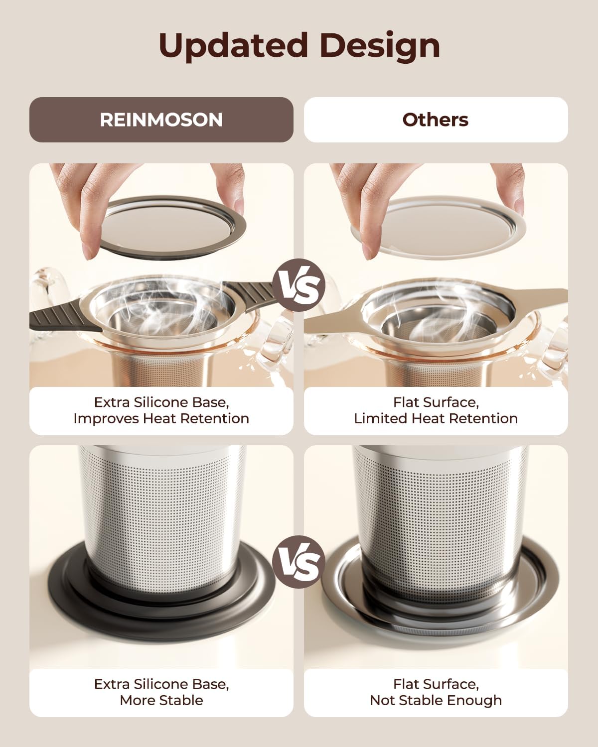 Thumbnail 6 de Reinmoson Large Tea Strainers & Filters for Loose Tea – 304 Stainless Steel, Extra Fine Mesh, 10-Teaspoon Capacity