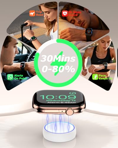 Detalle de yootech Cargador inalámbrico magnético para Apple Watch Series 11/10/9/8/7/6/5/4/3/2/SE/Ultra con USB‑C portátil (blanco, cable 1 m)