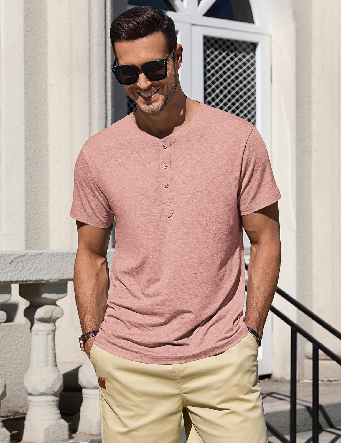 Thumbnail 1 de TARAINYA Henley Shirt Herren – Baumwolle, 3-Knopf-Henley, Kurzarm