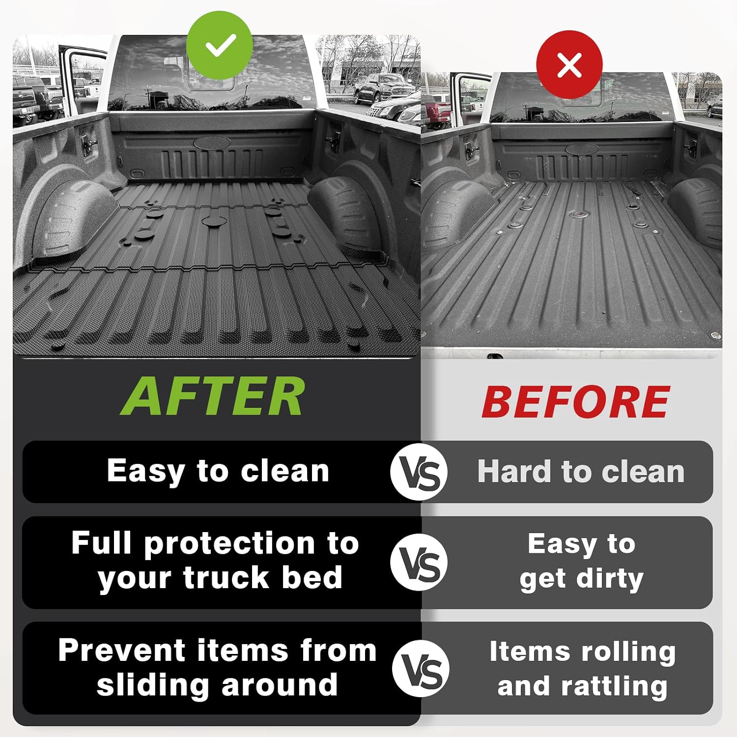 Detalle 2 de TripleAliners Truck Bed Mat for 2017–2026 Ford Super Duty F-250/F-350/F-450 (6.75–6.8ft / 81in) - FortiGrip Heavy-Duty All-Weather Liner
