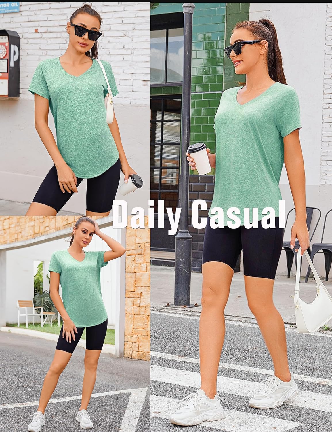 Thumbnail 5 de Wayleb Damen Sportshirt Kurzarm mit V-Ausschnitt und Mesh-Rückenteil – atmungsaktives Laufshirt für Fitness, Yoga & Sommer