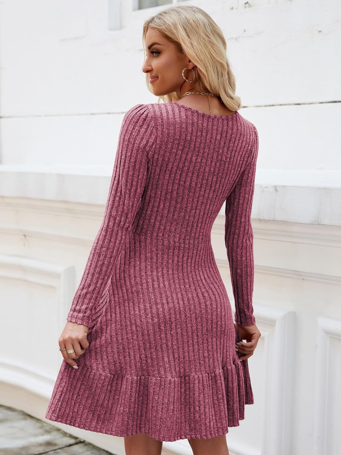 Thumbnail 3 de Zetieny Strickkleid für Damen mit A-Linien-Schnitt und Rundhalsausschnitt – Langarm, knielang für Herbst/Winter