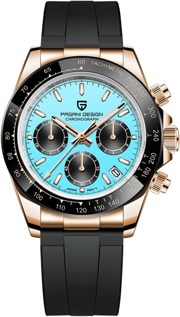 Detalle de Pagani Design Zaffiro Sport VK63: orologio uomo al quarzo impermeabile in acciaio 316L con cronografo