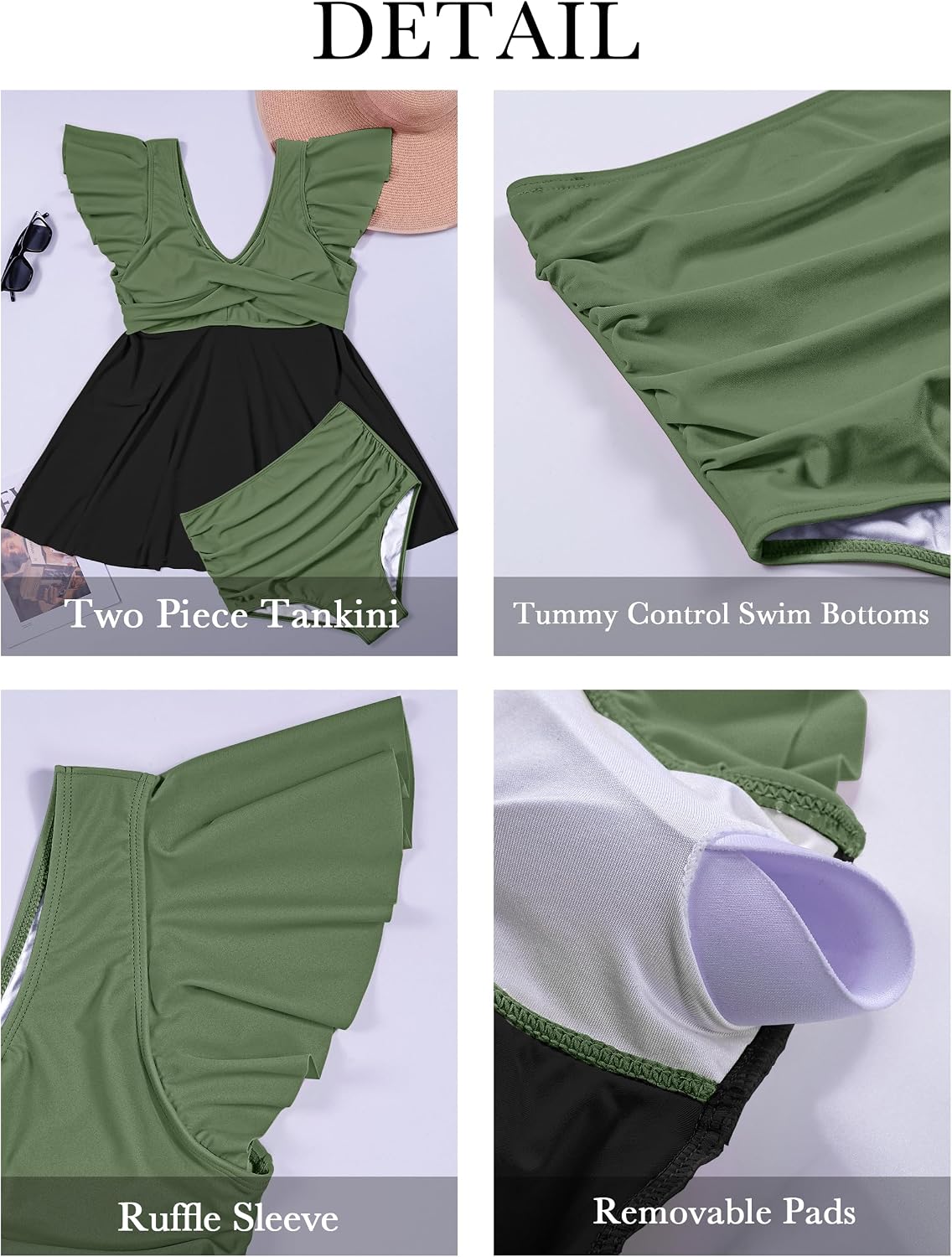 Detalle de Edelqual Women's Plus Size Tankini Swimsuits Swim Dress with Tummy Control