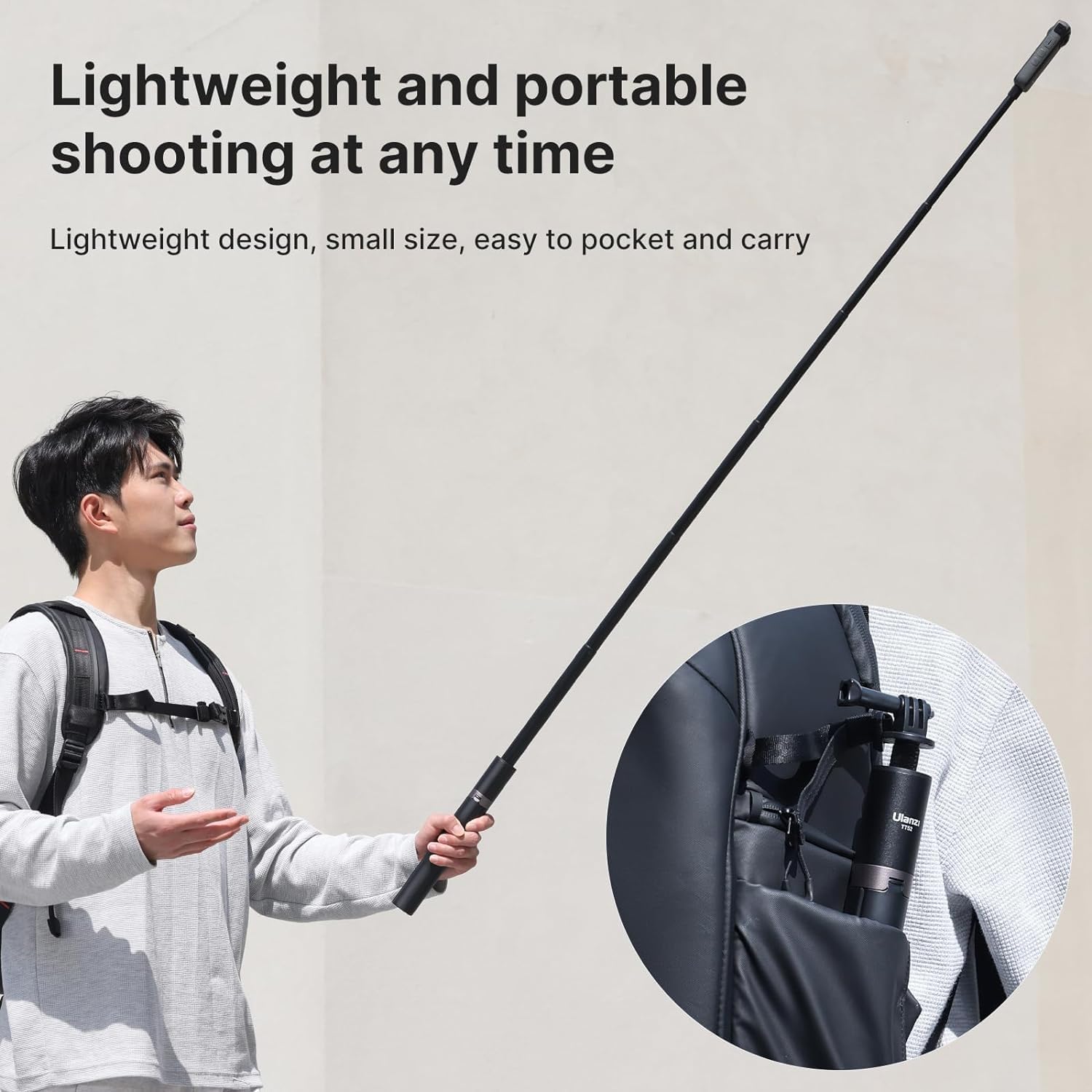 Detalle 2 de ULANZI Trépied pour Selfie Stick 150 cm (TT52) 2-en-1 avec tête 1/4’’, compatible Insta360 GO 3 / GO 2 et DJI Pocket 3/4