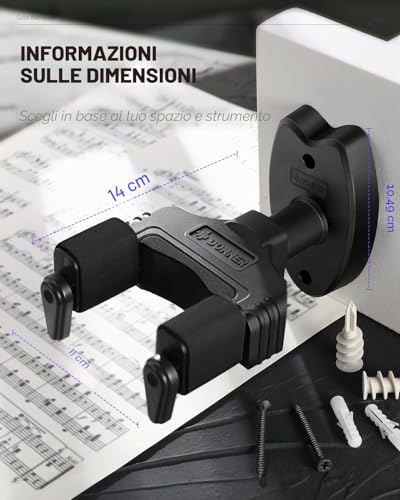 Detalle de Donner Supporto a parete per chitarra – 2 pack con blocco automatico e cuscinetti EVA