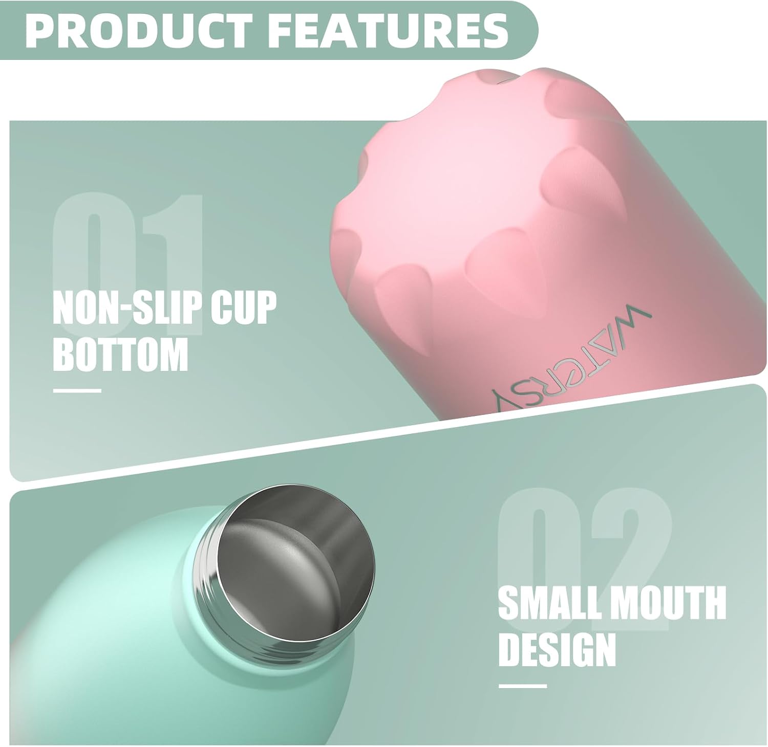 Thumbnail 1 de WATERSY Stainless Steel Insulated Water Bottle (500ml) – Aqua Pink